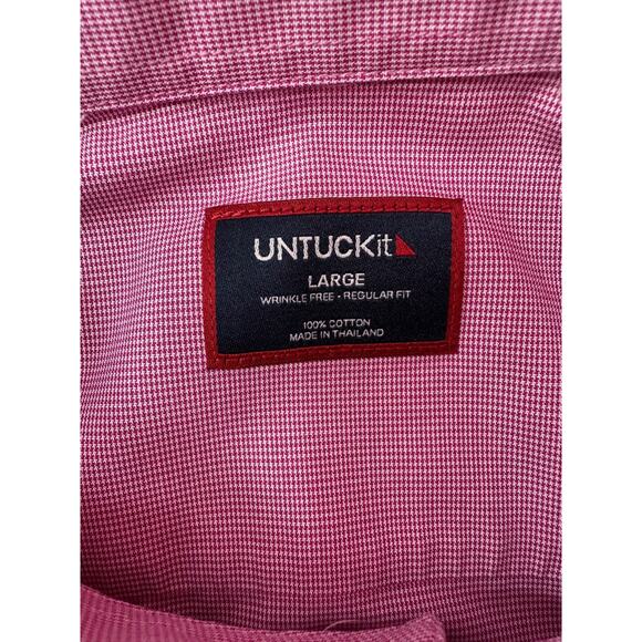 Untuckit Cadetto Berry Micro Gingham Checks Wrinkle Free LS Shirt Size Large NWT - Picture 13 of 16
